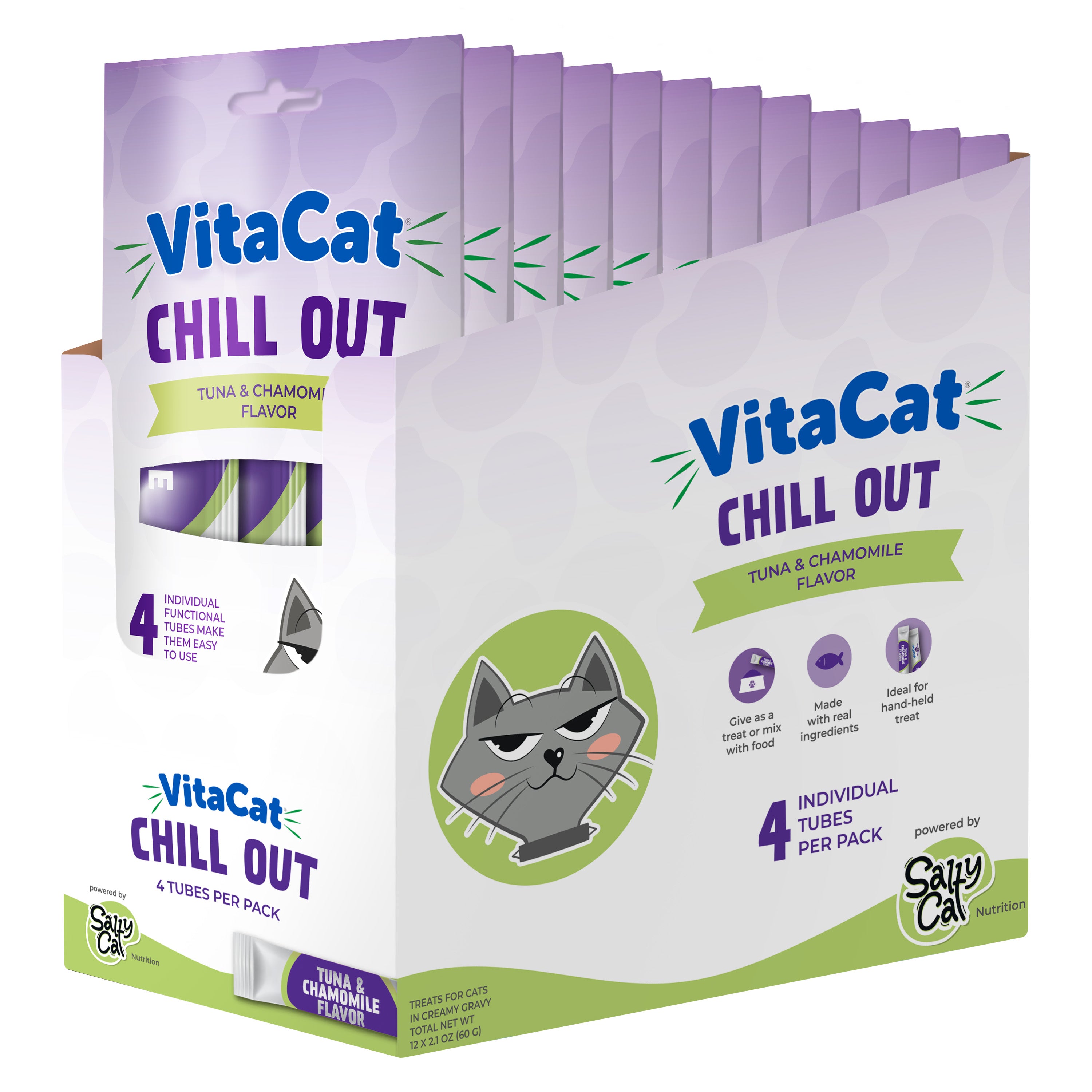VitaCat by Salty Cat Chill Out Functional Cat Treats, 4 x 15g Tubes (12 Packs)