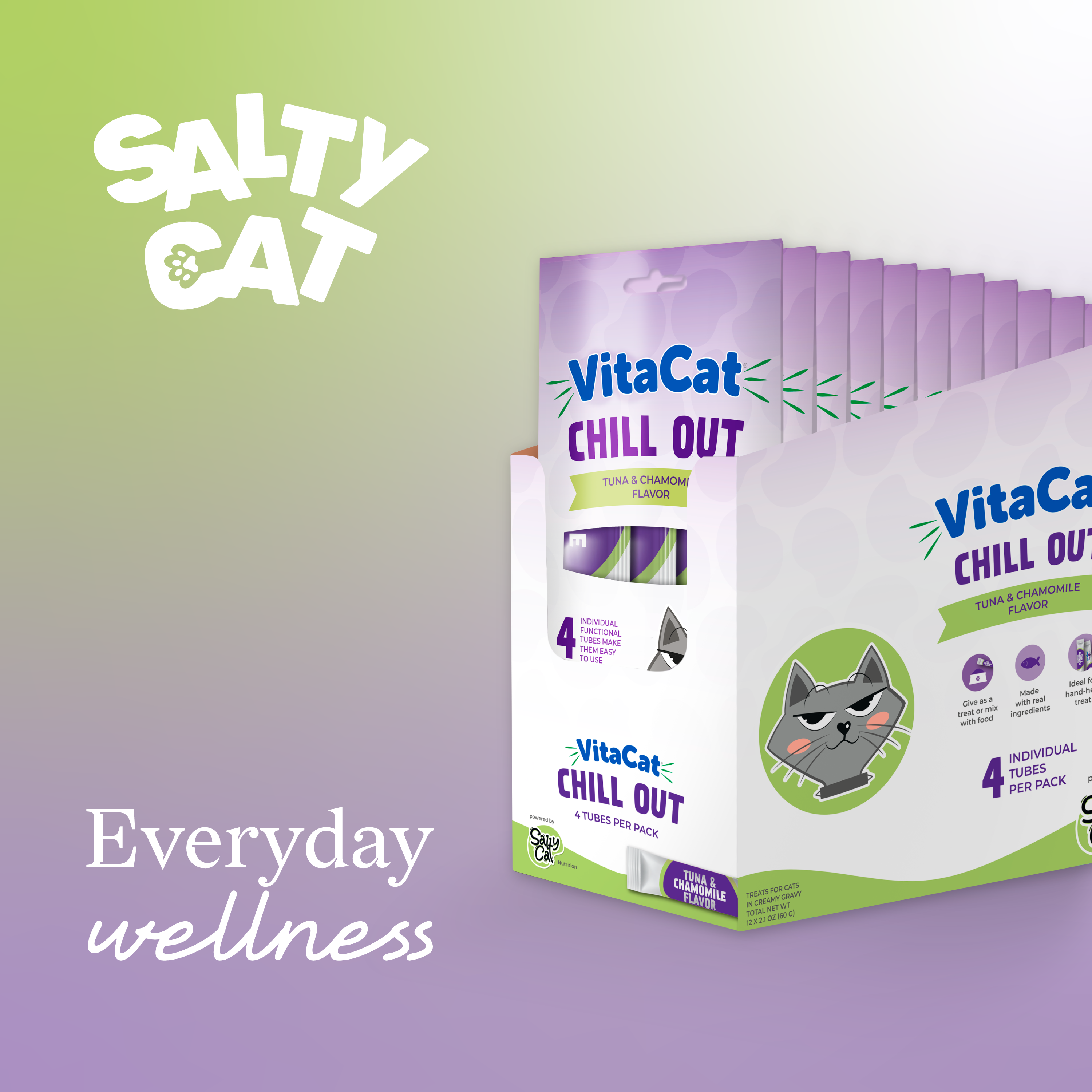 VitaCat by Salty Cat Chill Out Functional Cat Treats, 4 x 15g Tubes (12 Packs)