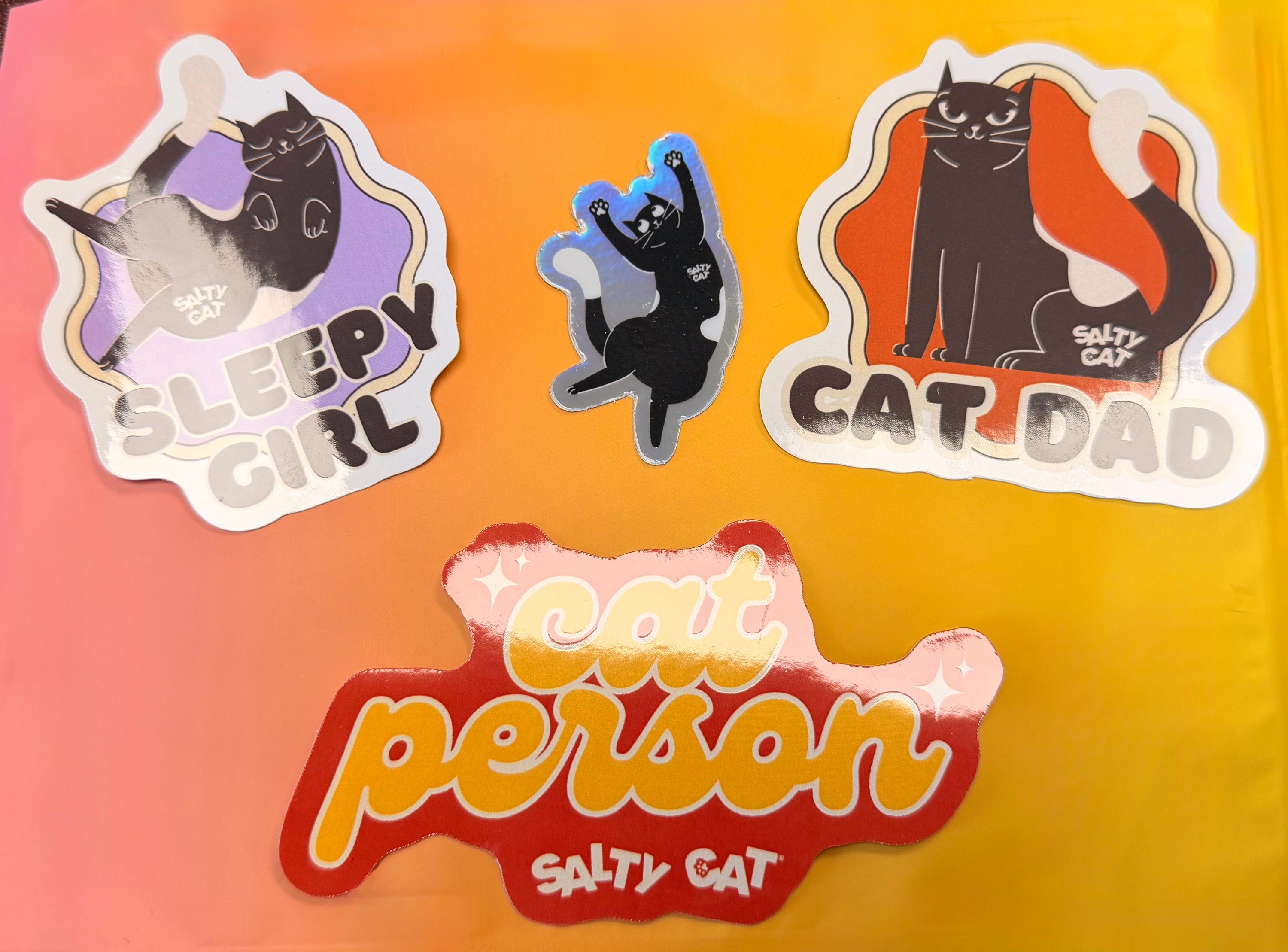 Salty Cat Surprise Sticker Bundle—decorate your water bottle or phone—purrfect for cat lovers!.