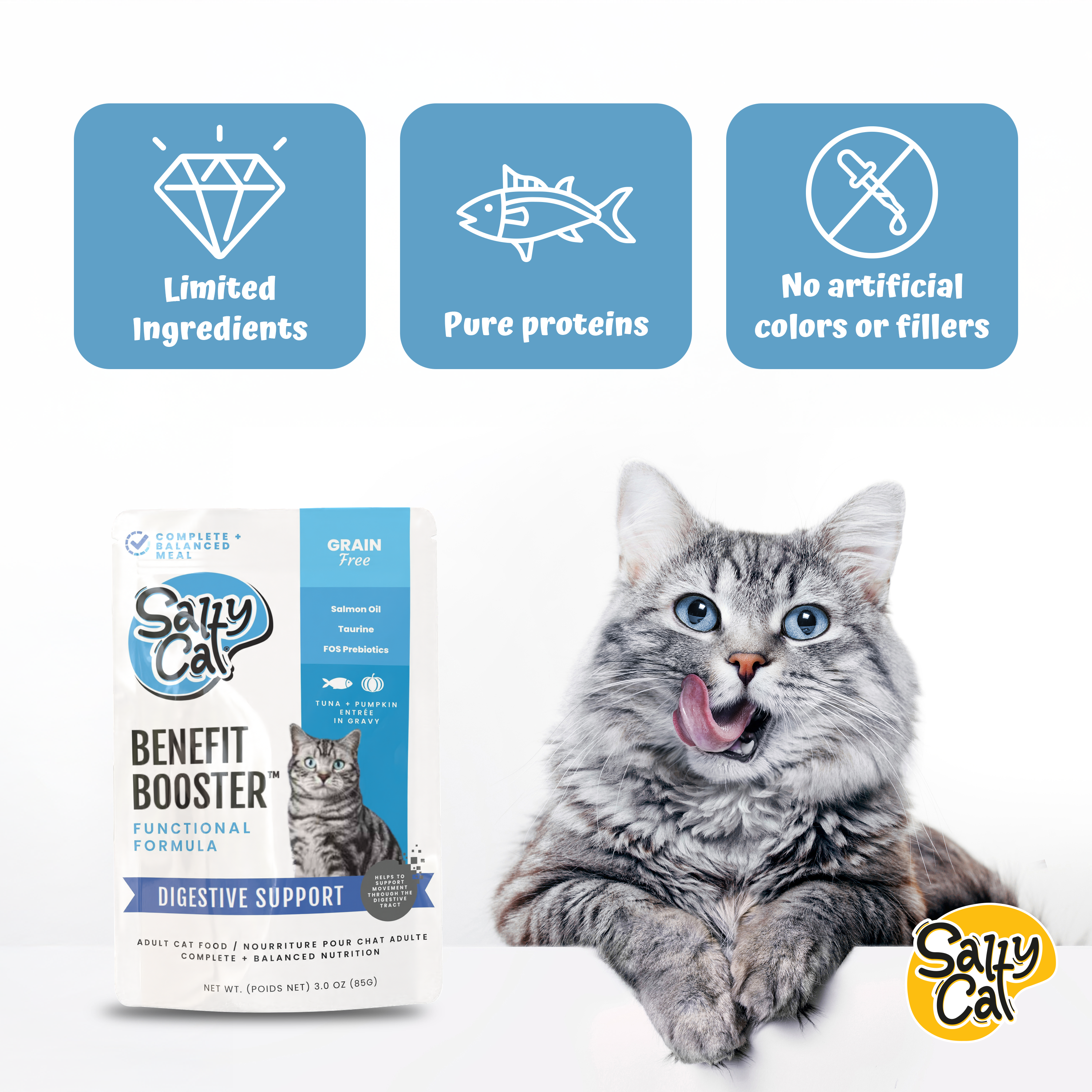 Salty Cat Benefit Booster Digestive Support Functional Wet Cat Food, 85g (12 Packs)