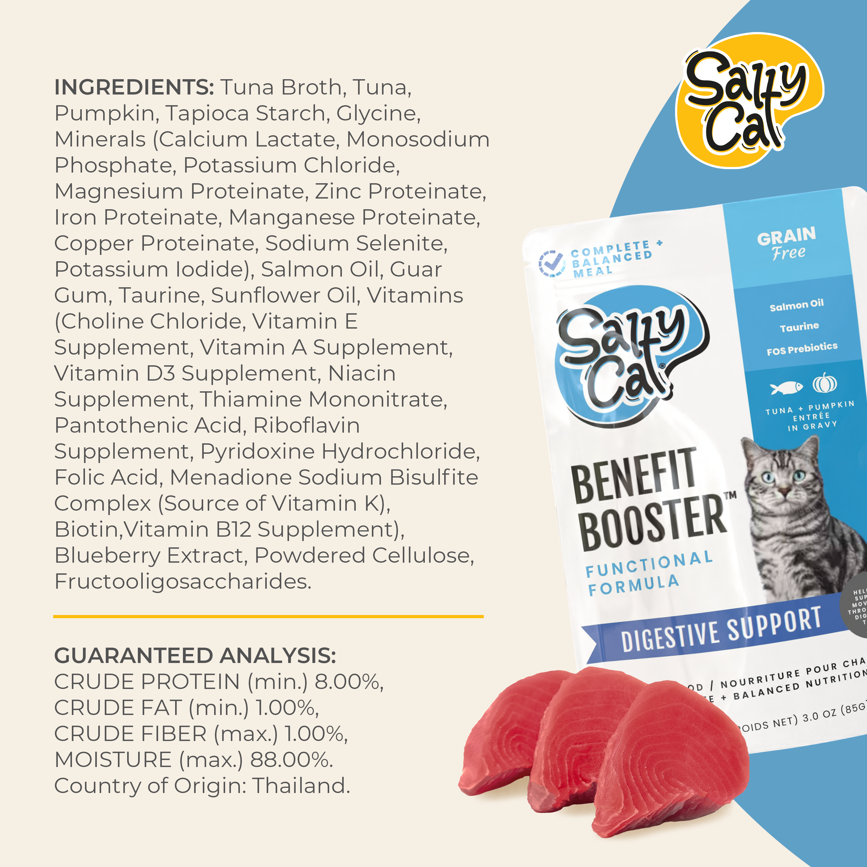 Salty Cat Benefit Booster Digestive Support Functional Wet Cat Food, 85g (12 Packs)