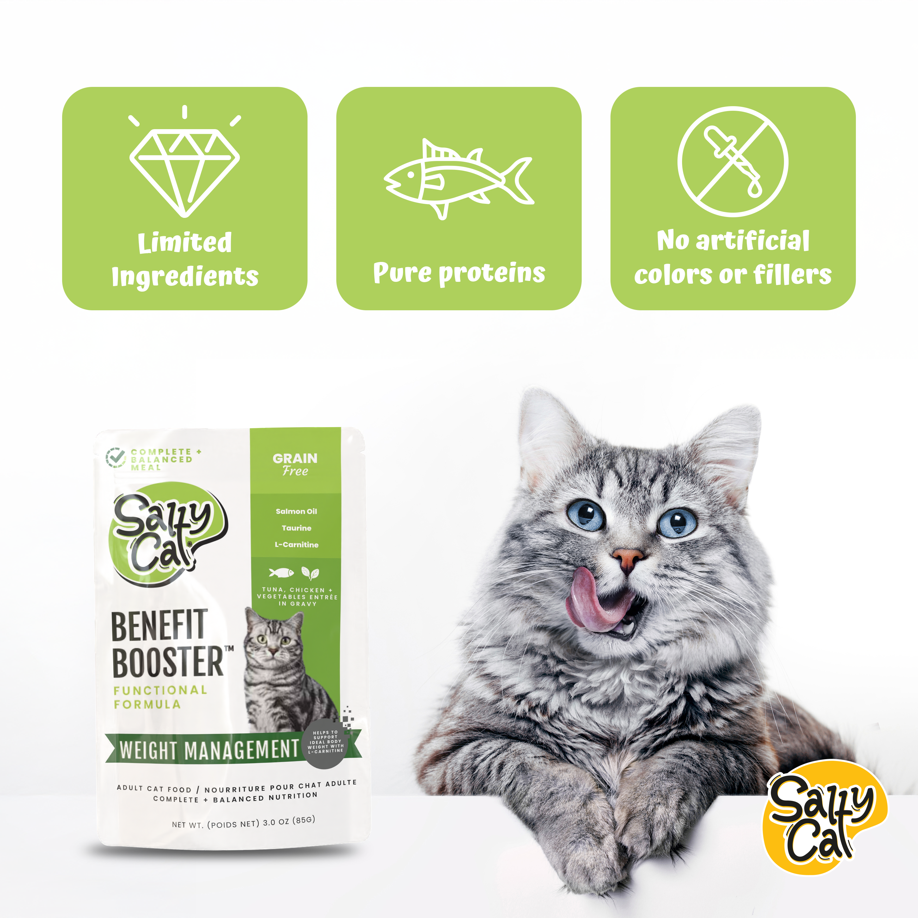 Salty Cat Benefit Booster Weight Management Functional Wet Cat Food, 85g (12 Packs)