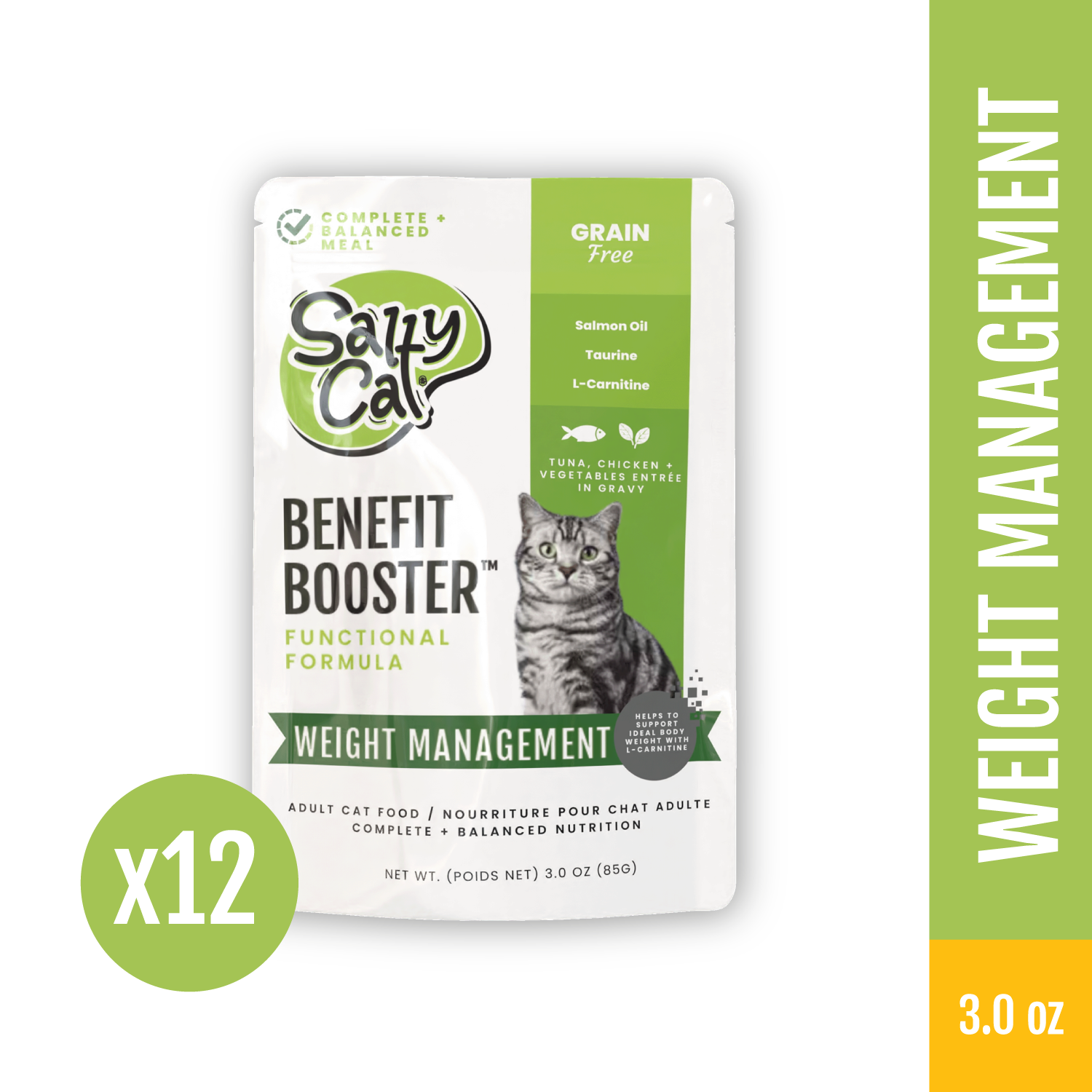 l-carnitine cat food Salty Cat Benefit Booster Weight Management Tuna & Chicken Entrée in Broth Functional Wet Cat Food for Cats, 85g x 12 Pouches