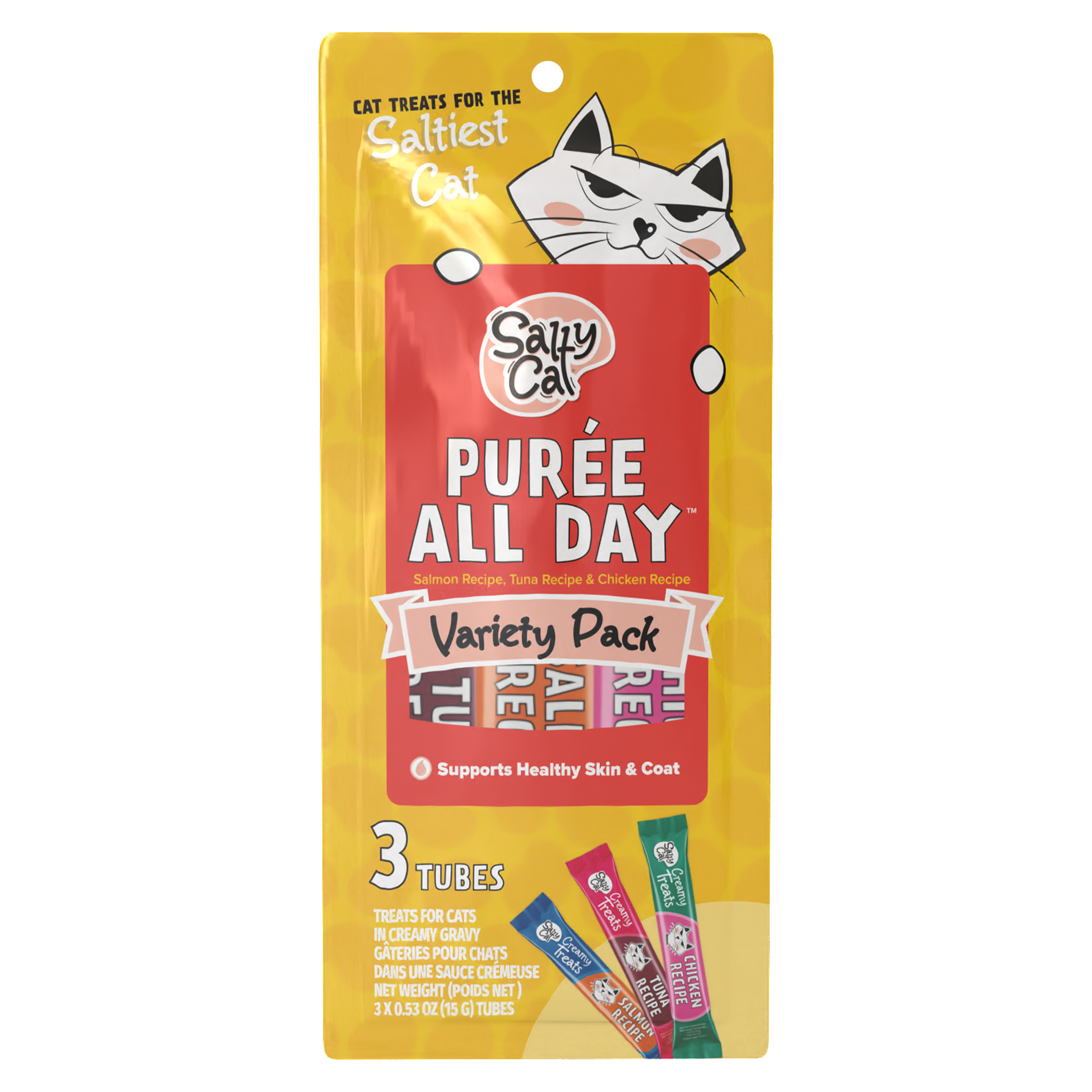 Salty Cat Puree All Day Variety Pack: 1 pack, three tasty purée flavors for your cat.