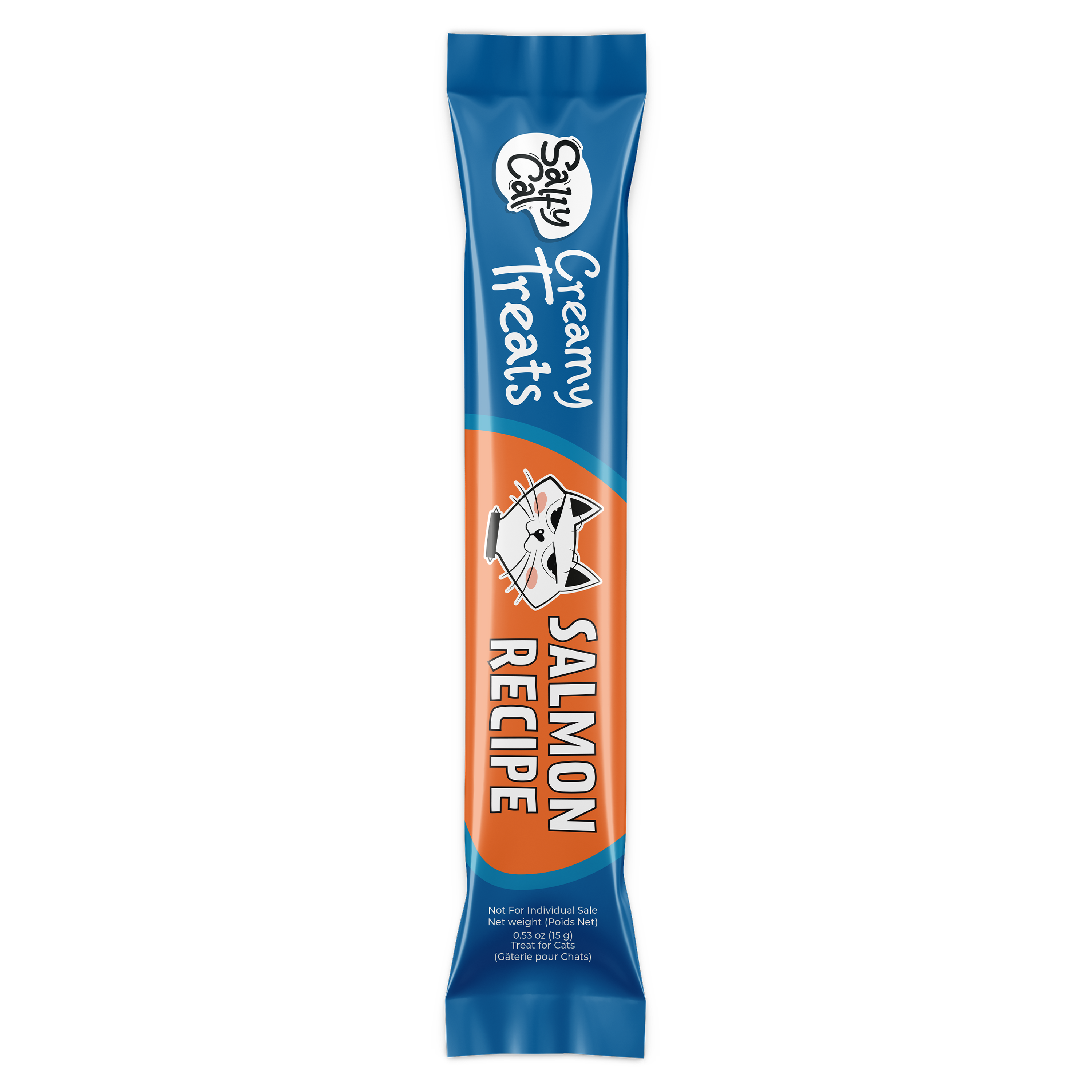Salty Cat Puree All Day Variety Pack, 1 Pack—cat treats with salmon recipe, cat face on tube.
