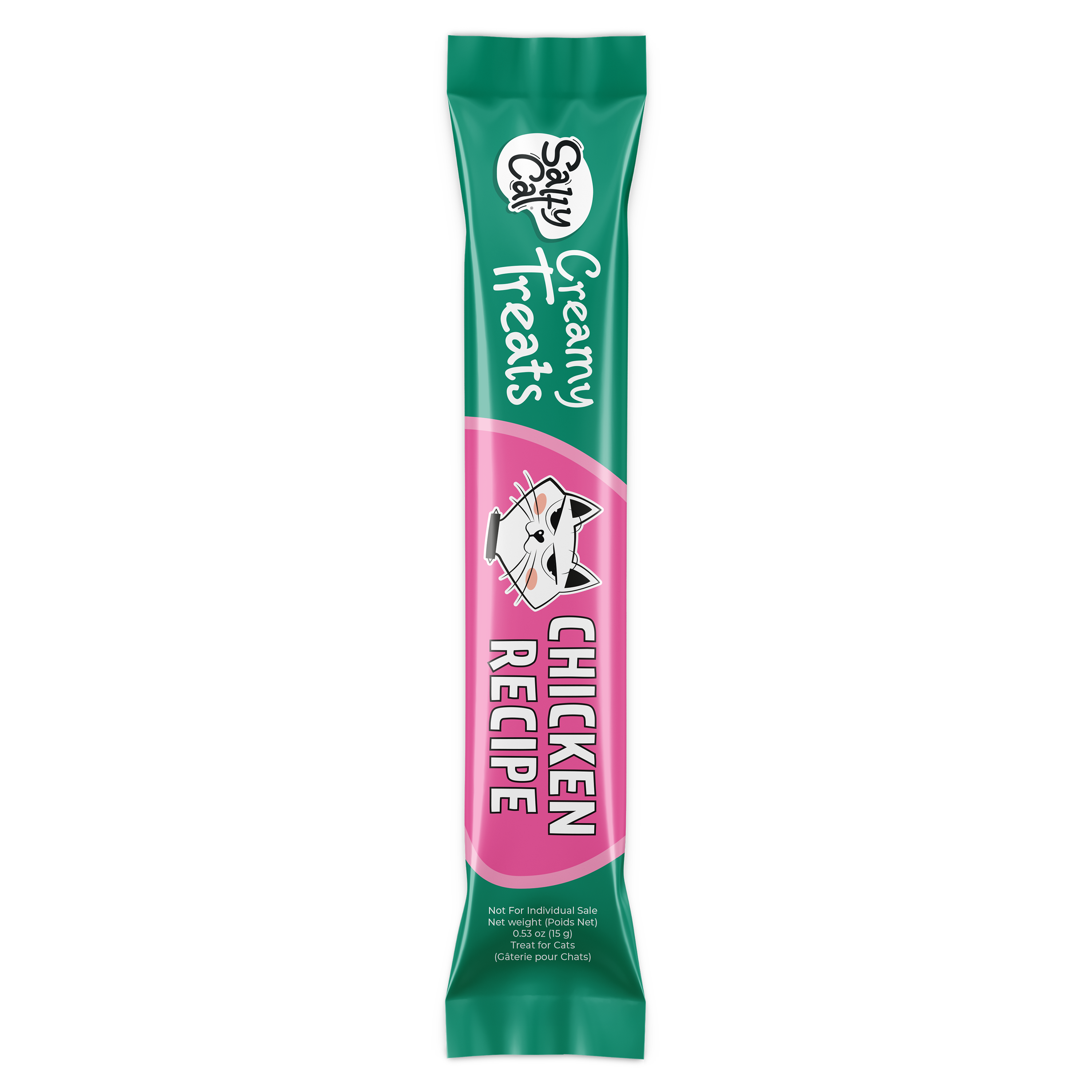 Salty Cat Puree All Day Variety Pack, 1 Pack—green and pink creamy chicken sticks for cats.