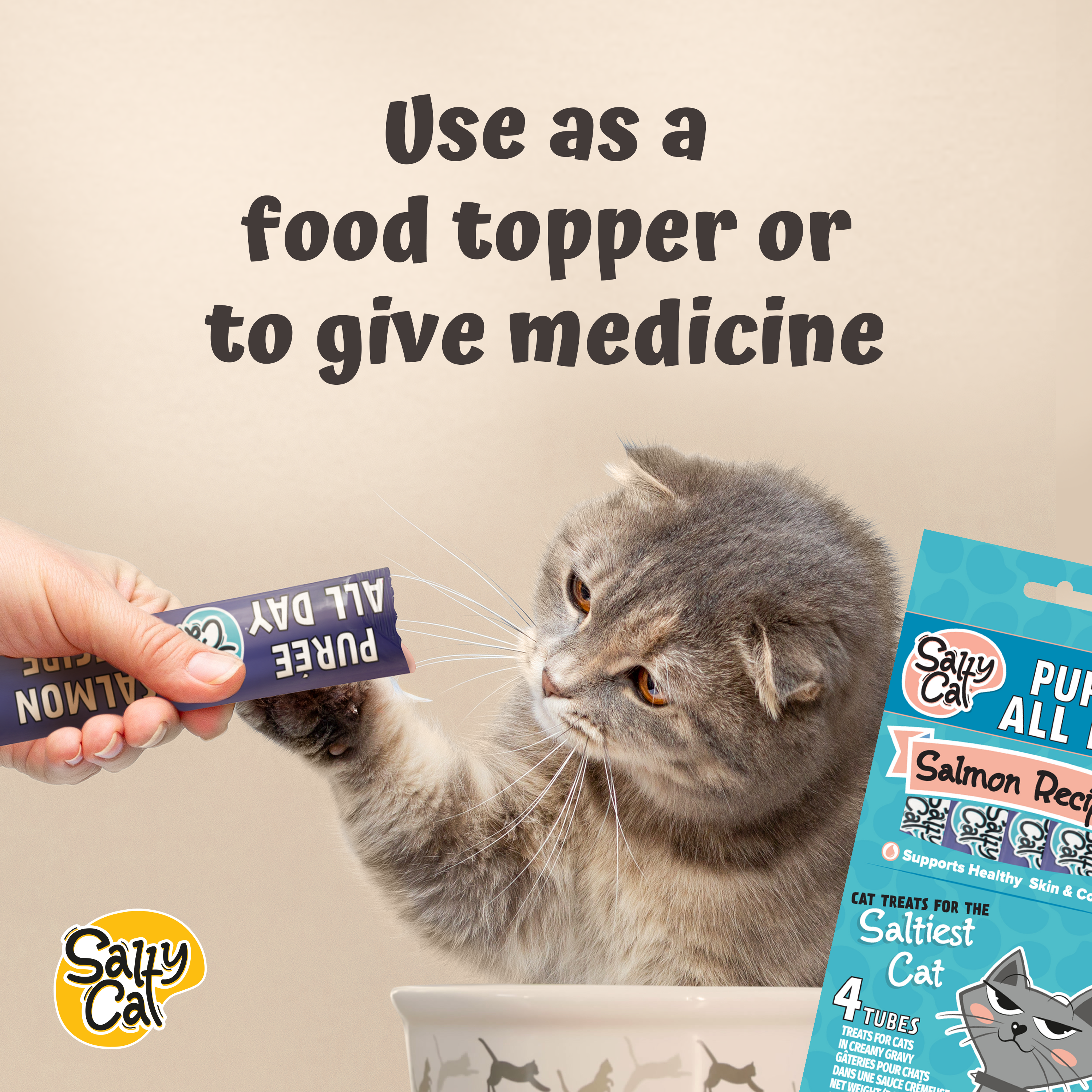 Salty Cat Purée All Day Natural Salmon Tube Cat Treats (12 Packs)