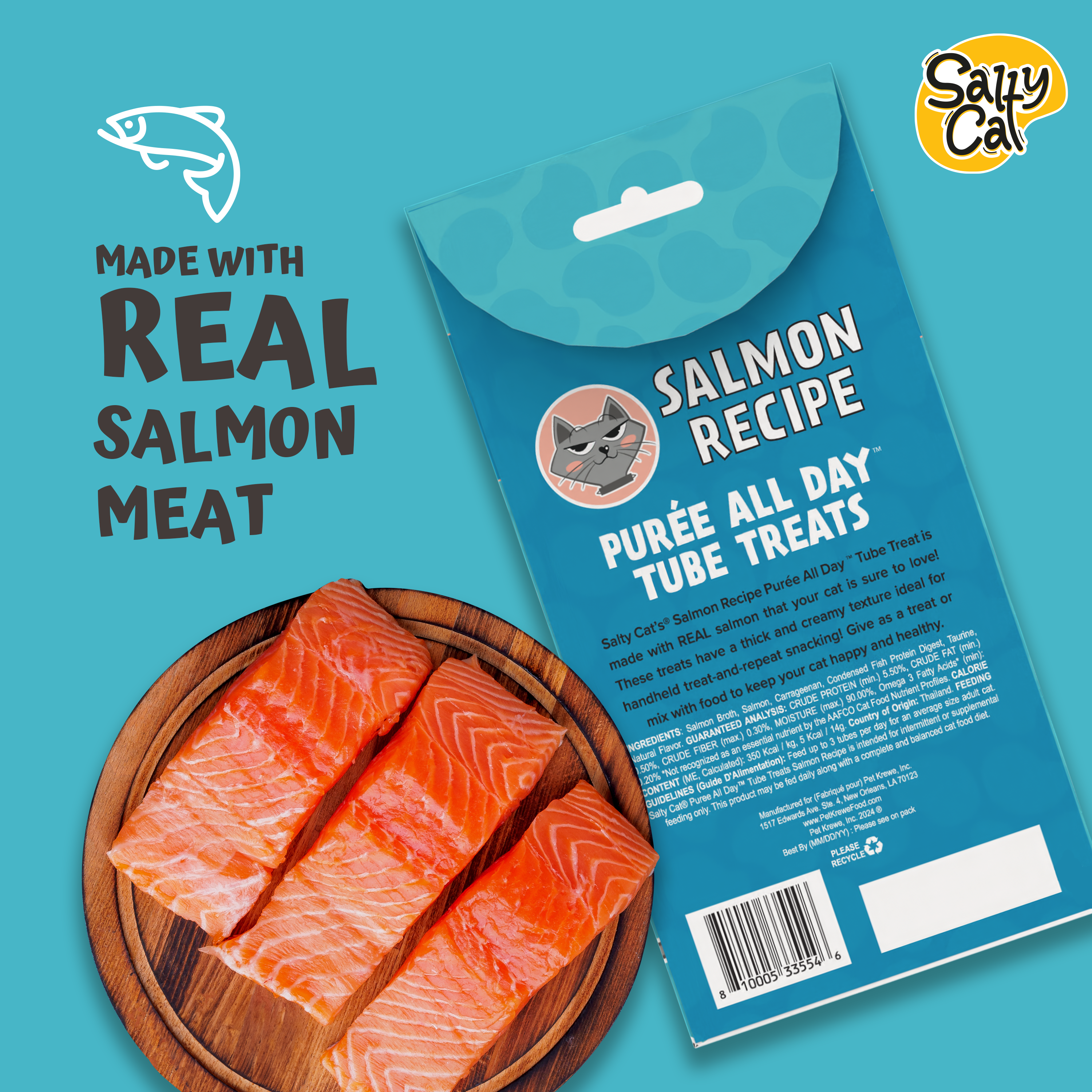 Salty Cat Purée All Day Natural Salmon Tube Cat Treats (12 Packs)