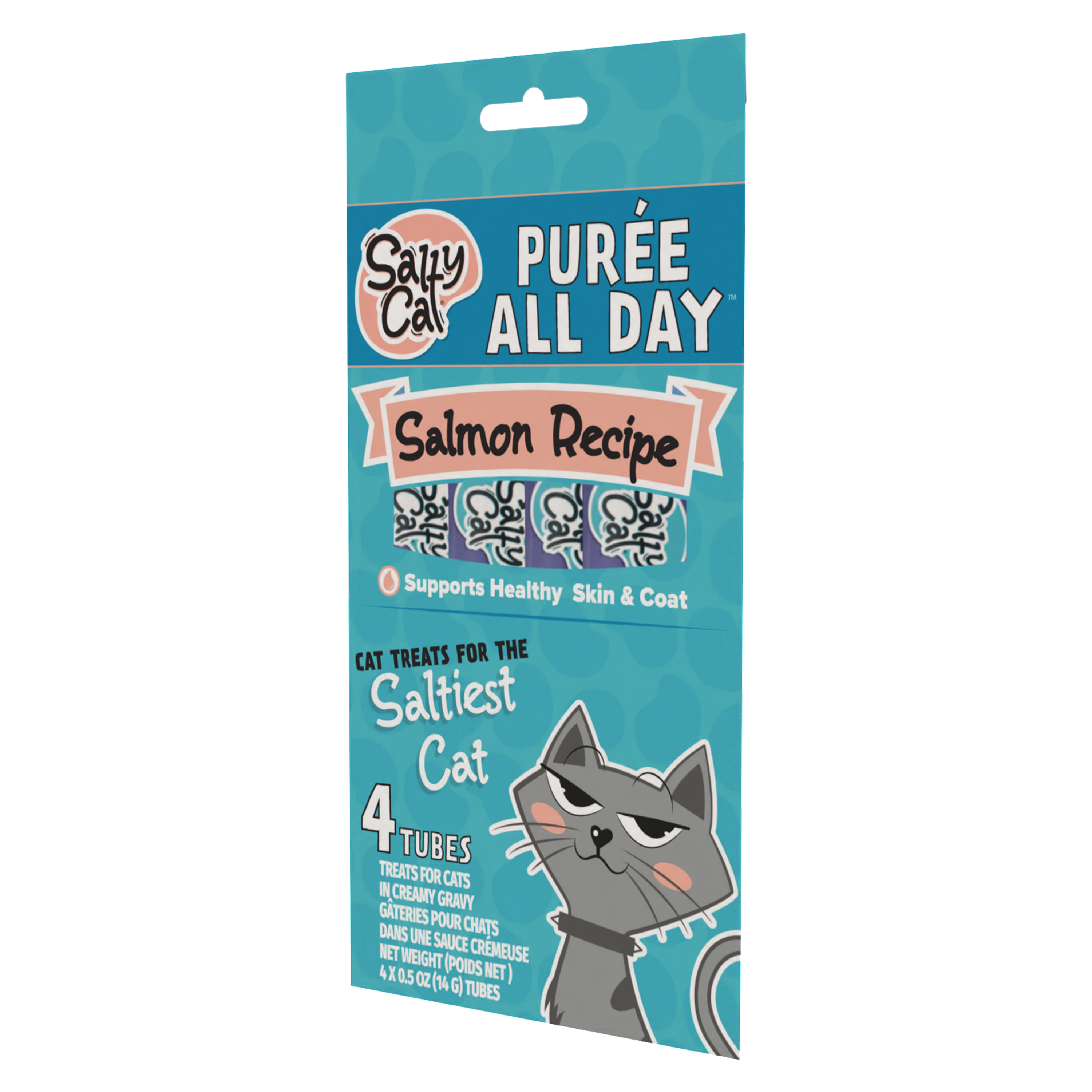 Salty Cat Purée All Day Natural Salmon Tube Cat Treats (12 Packs)
