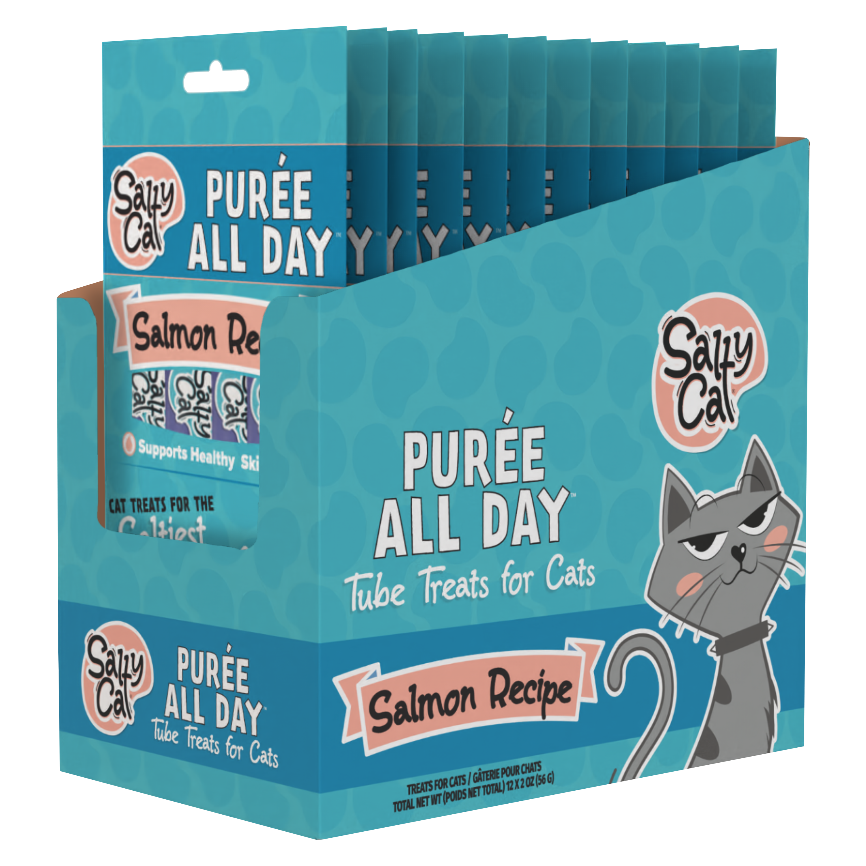 Salty Cat Purée All Day Natural Salmon Tube Cat Treats (12 Packs)