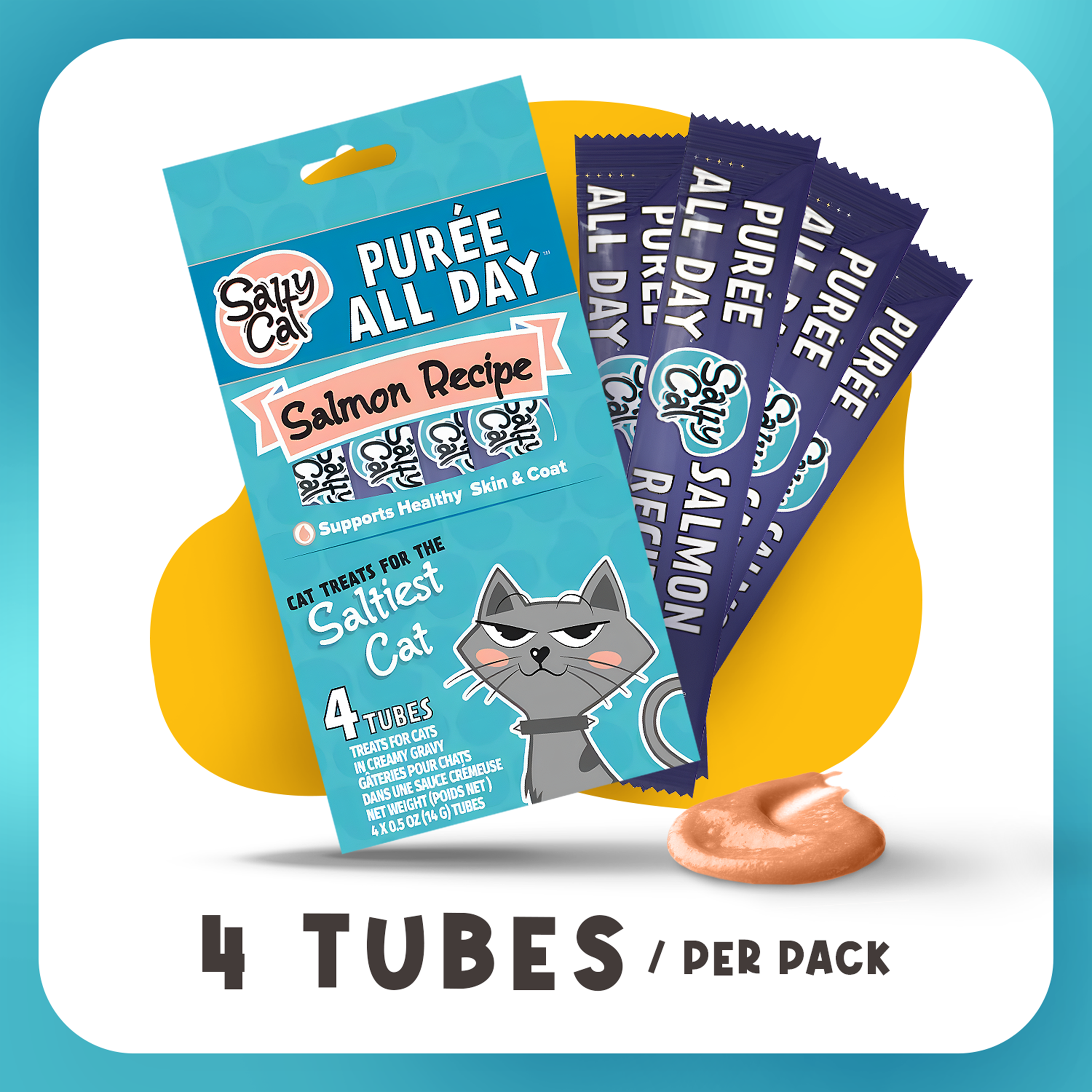 Salty Cat Purée All Day Natural Salmon Tube Cat Treats (12 Packs)
