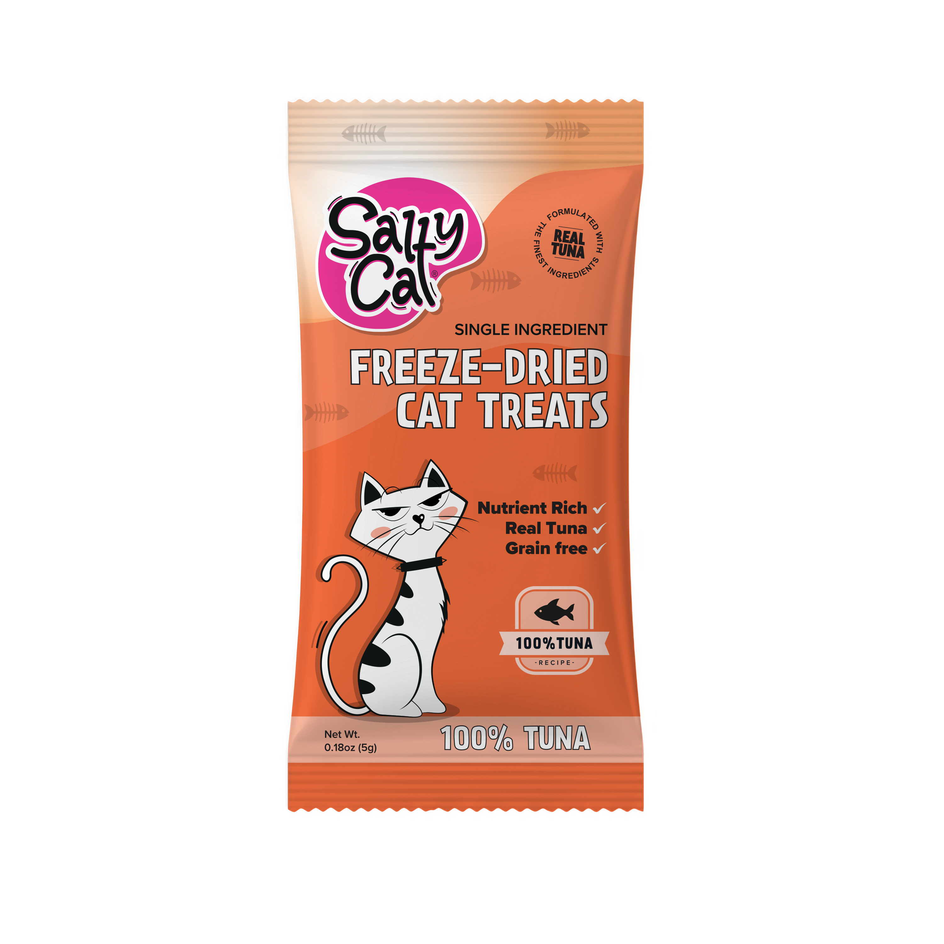 Salty Cat Freeze Dried Tuna Cat Treats 5g, 24 Packs—single ingredient, high protein snack.