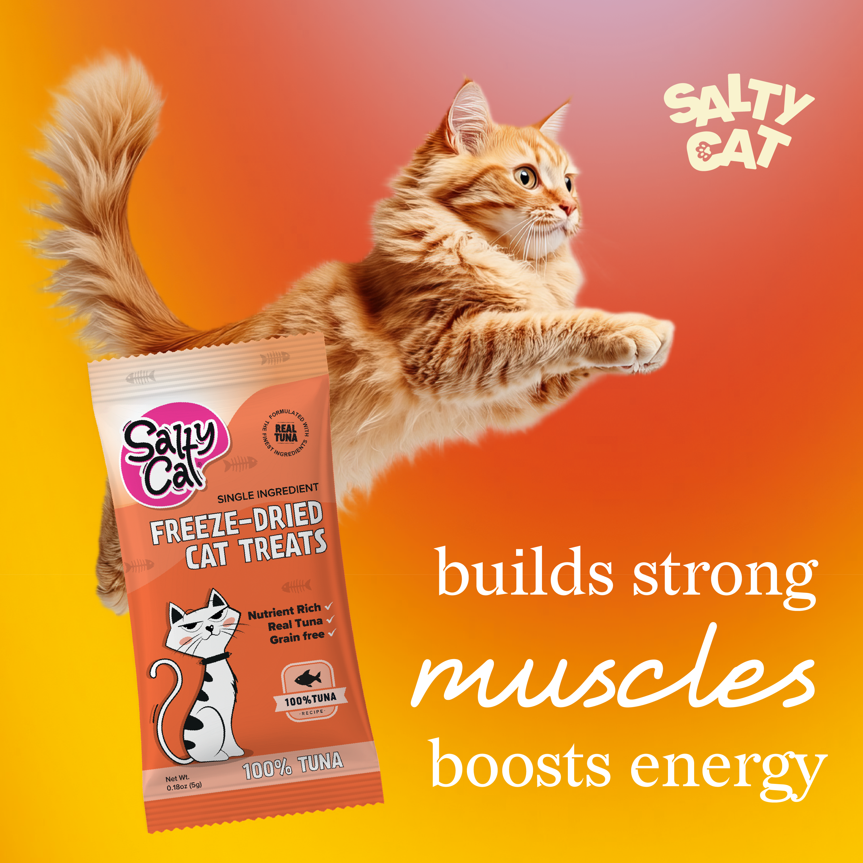 Salty Cat Freeze Dried Tuna 5g: builds strong muscles, boosts energy for your cat.