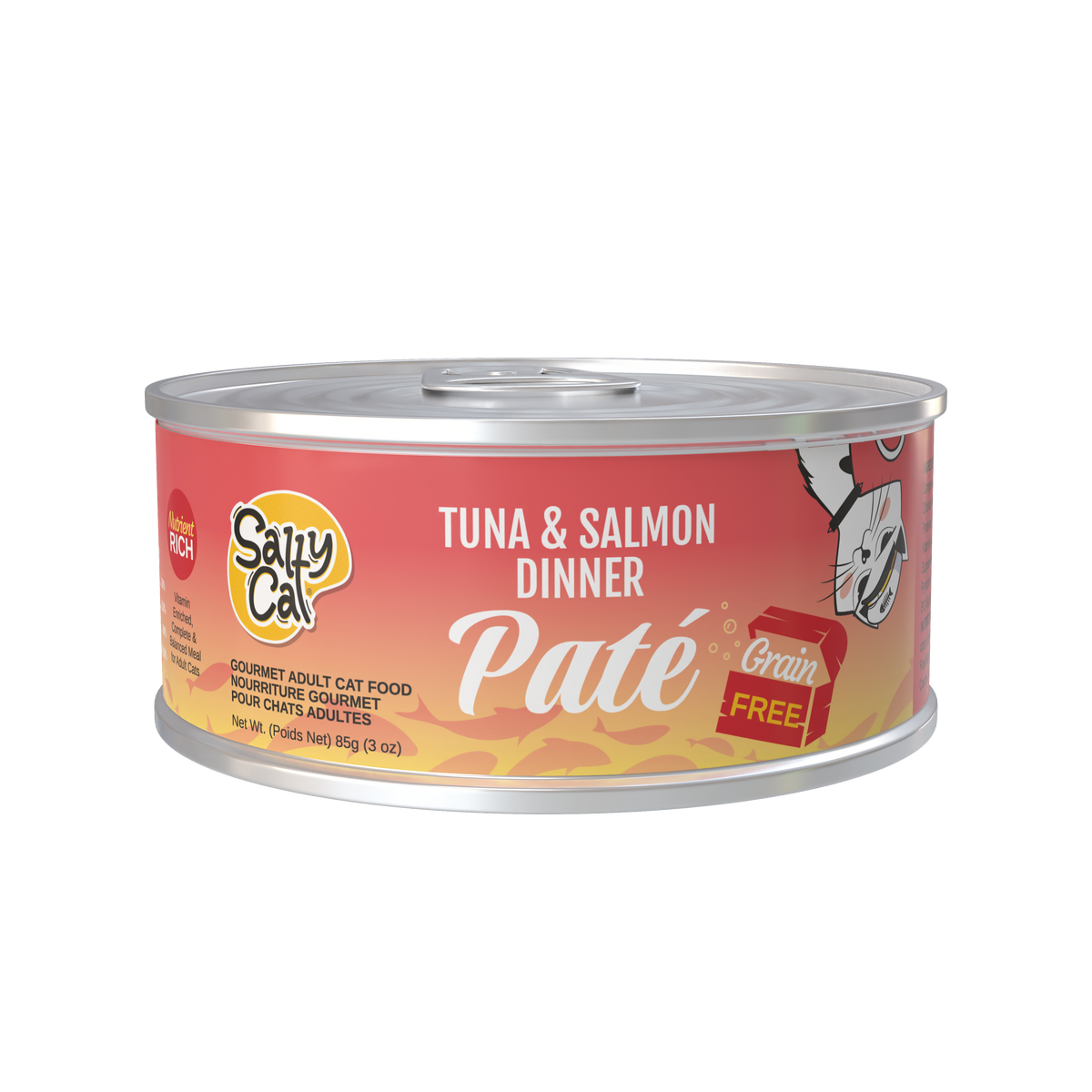 Salty Cat Captain's Catch Seafood Dinner Paté, 12-pack, grain free, moisture-rich, 85g cans.
