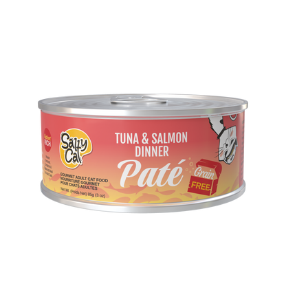 Salty Cat Captain's Catch Seafood Dinner Paté, 12-pack, grain free, moisture-rich, 85g cans.