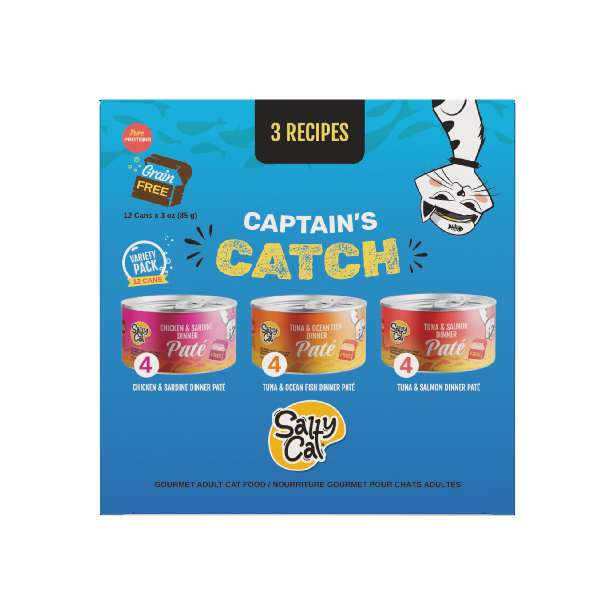 Salty Cat Captain’s Catch Dinner Paté Variety Pack Cat food for Cats, 12 Cans (3 oz Each)