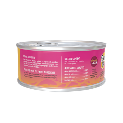 Salty Cat Captain's Catch Dinner Paté, Seafood Variety 12 Pack can, side view with info.