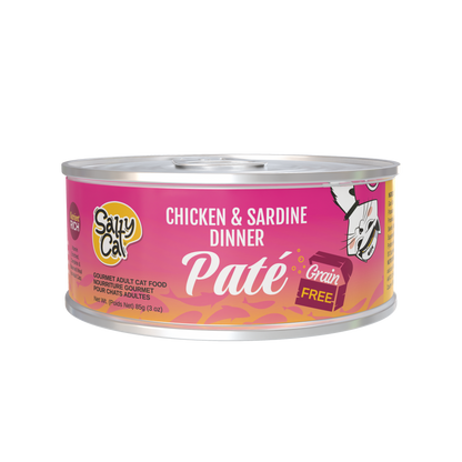 A can of Salty Cat Captain's Catch Dinner Paté, Seafood Variety, 12 Pack.
