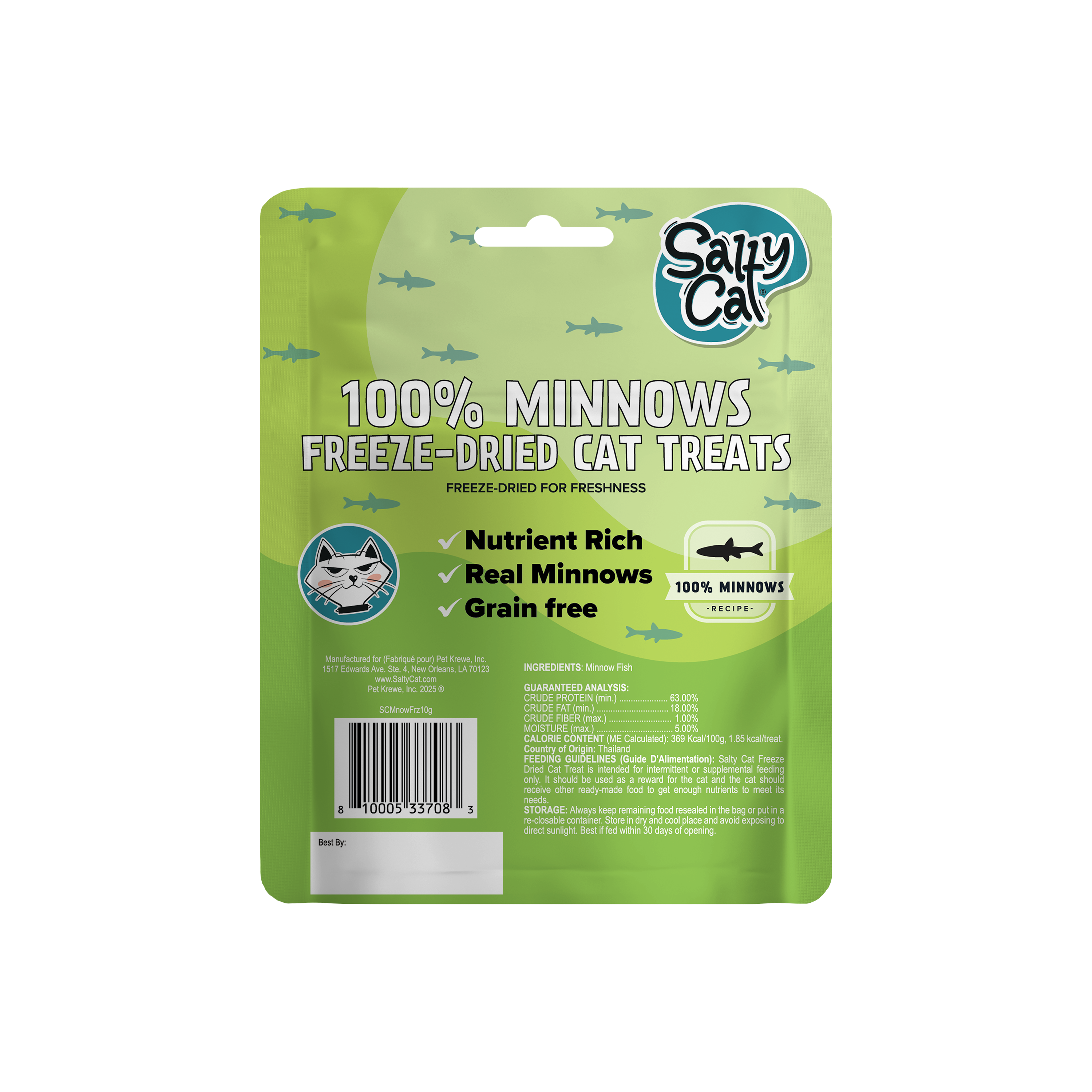 Salty Cat Freeze-Dried Minnow Cat Treat, 10g Bag (12 Packs)