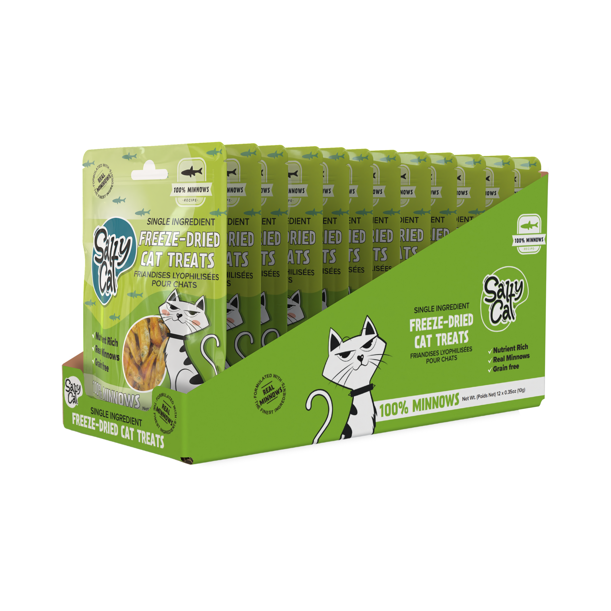 Salty Cat Freeze-Dried Minnow Cat Treats, 12 pack—wild-caught and rich in omega fatty acids.