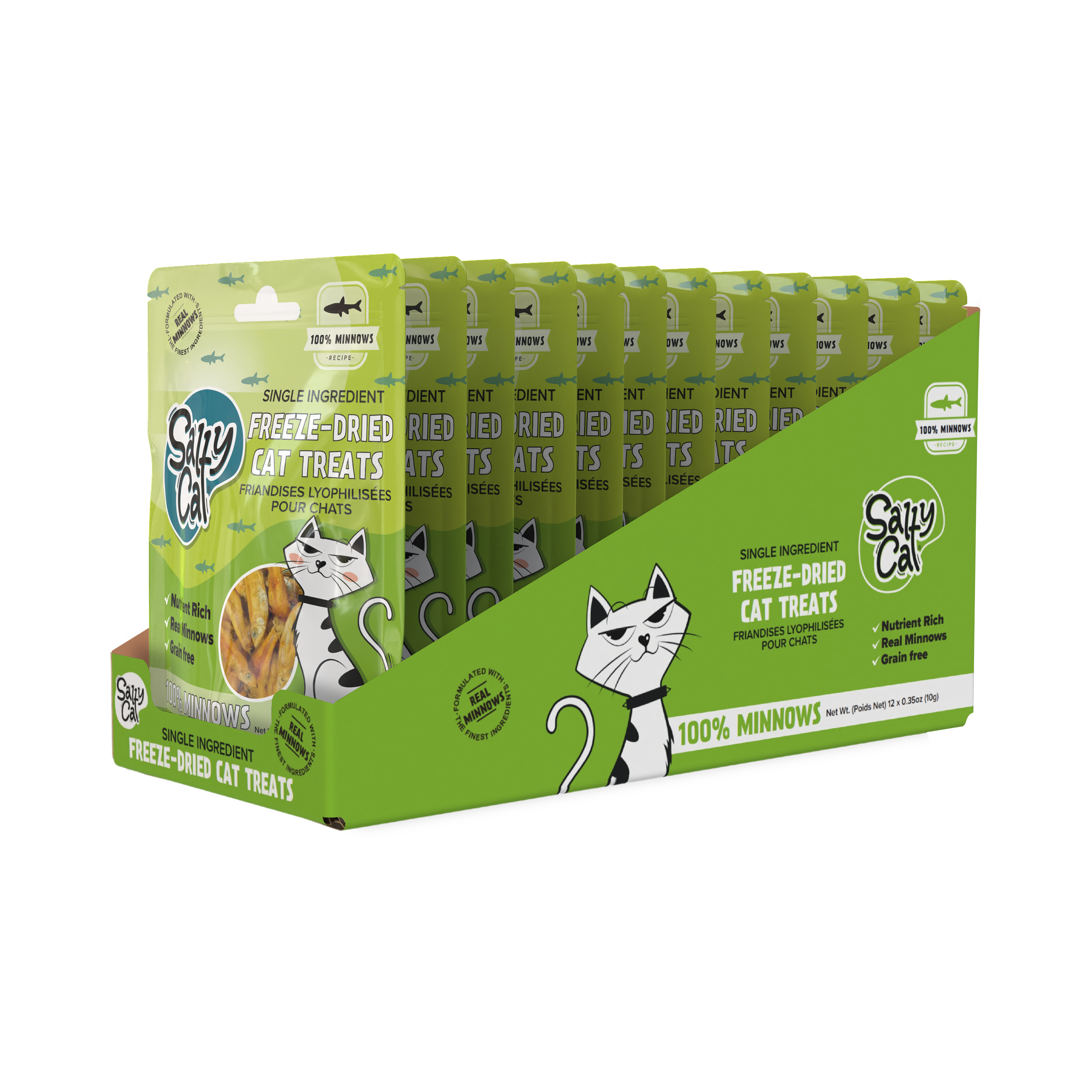 Salty Cat Freeze-Dried Minnow Cat Treat, 10g Bag (12 Packs)