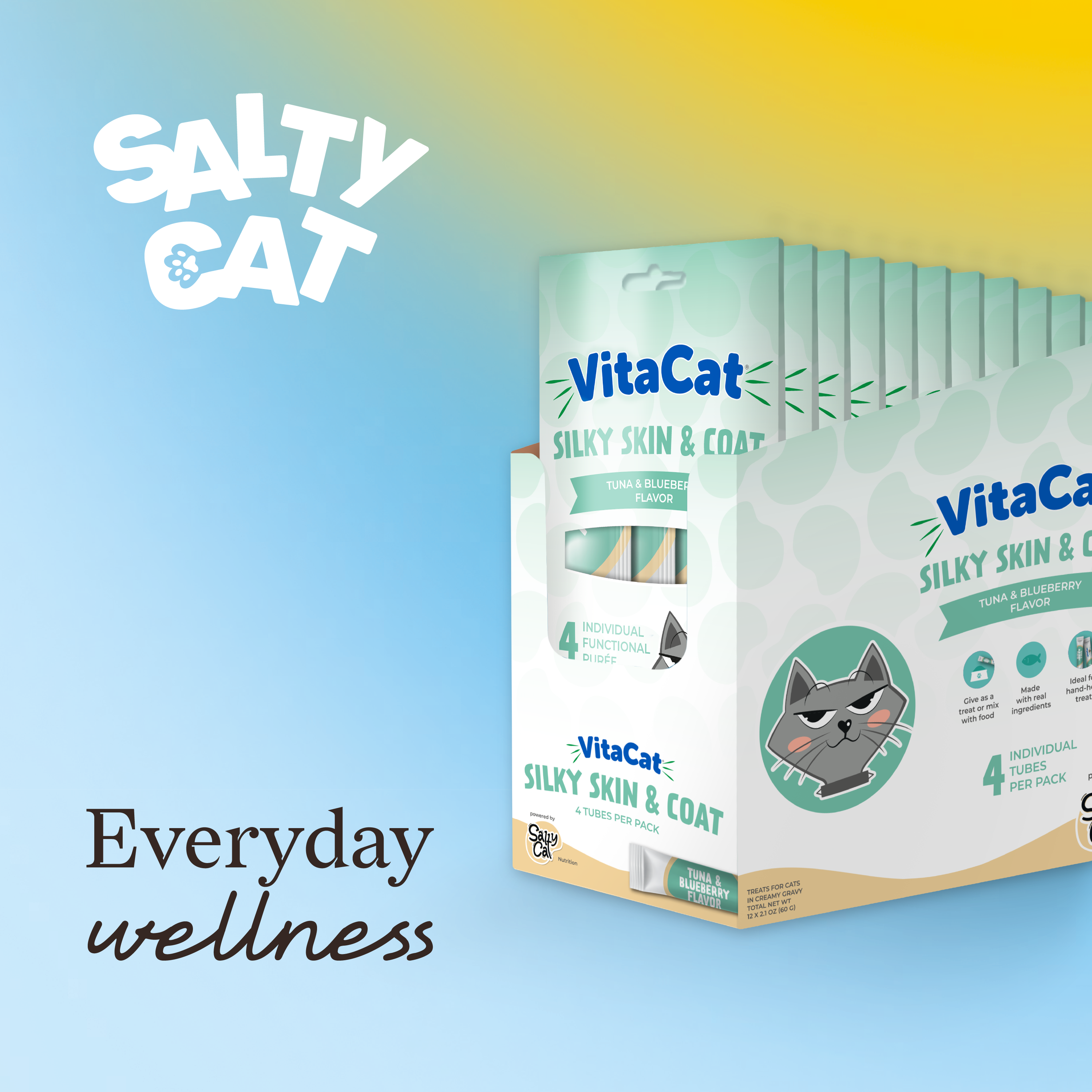 VitaCat by Salty Cat Silky Skin & Coat Functional Cat Treats, 4 x 15g Tubes (12 Packs)