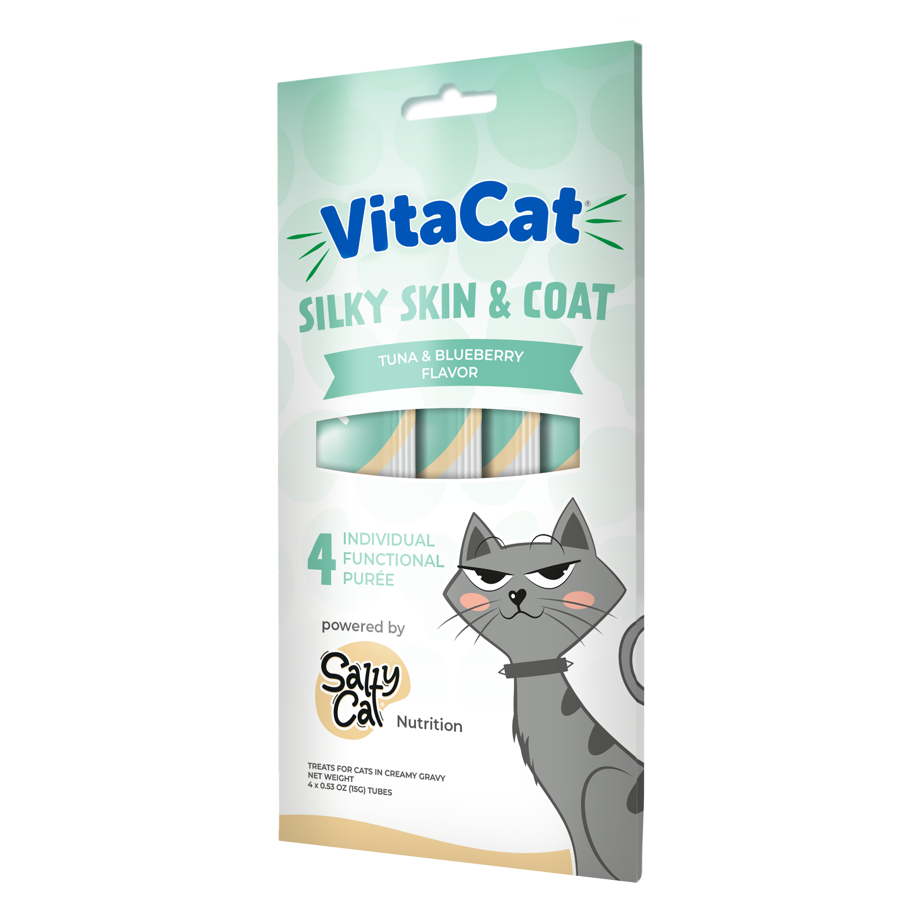 Salty Cat VitaCat Chill Out, tuna & blueberry cat treat, 1 pack, grain-free, 4 tubes.