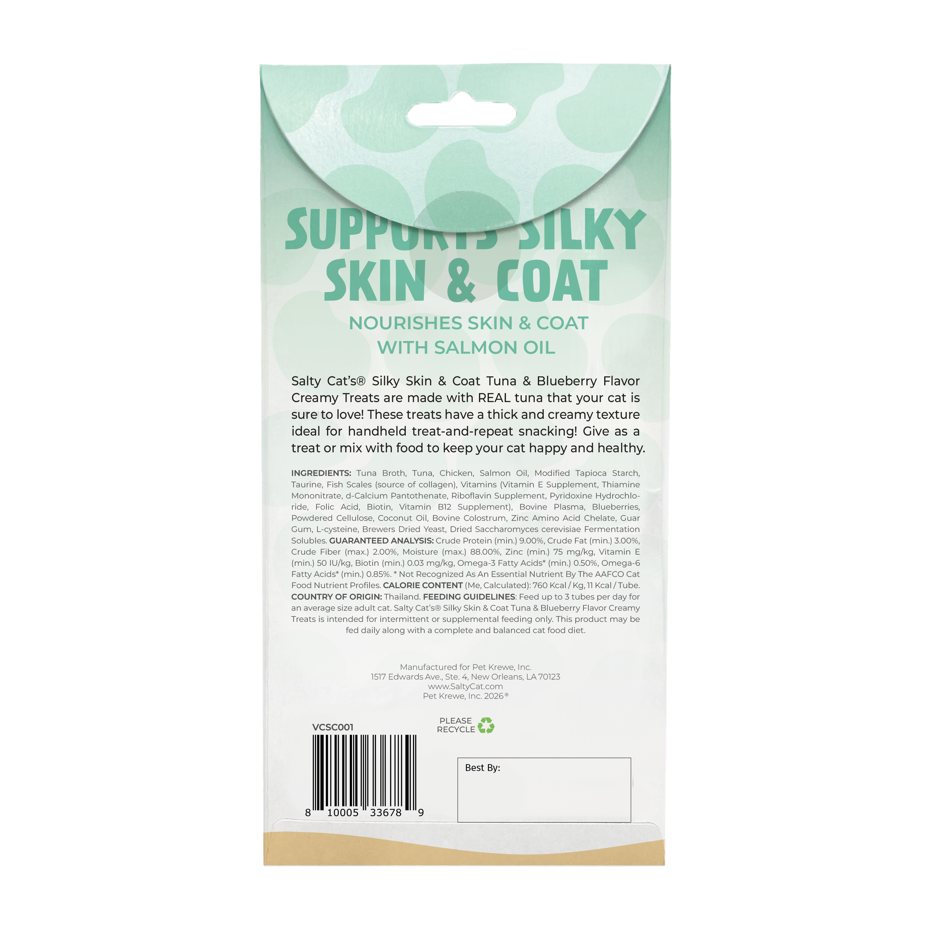 Salty Cat VitaCat Silky Skin and Coat treats: creamy cat snacks for a shiny, healthy coat.