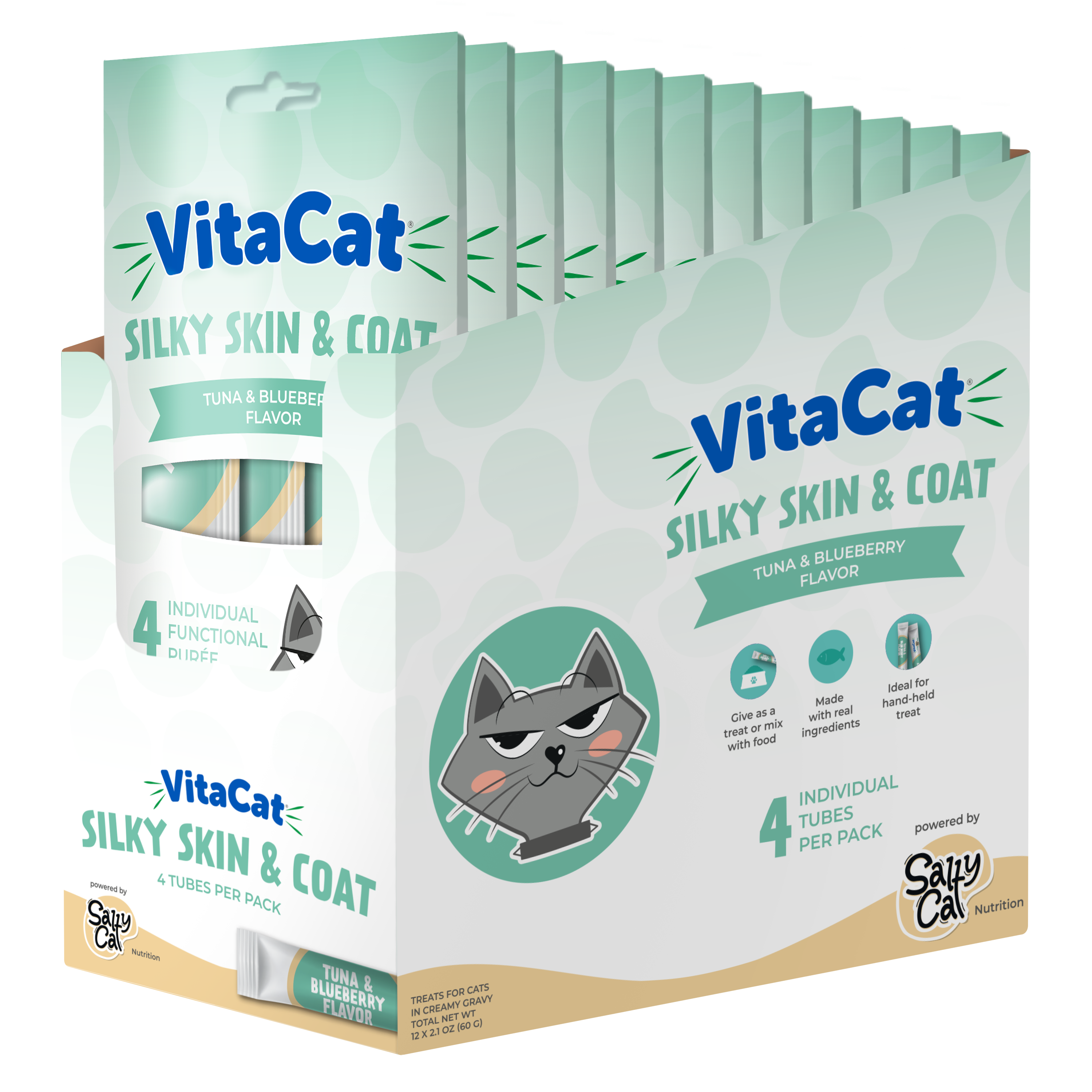 VitaCat by Salty Cat Silky Skin & Coat Functional Cat Treats, 4 x 15g Tubes (12 Packs)