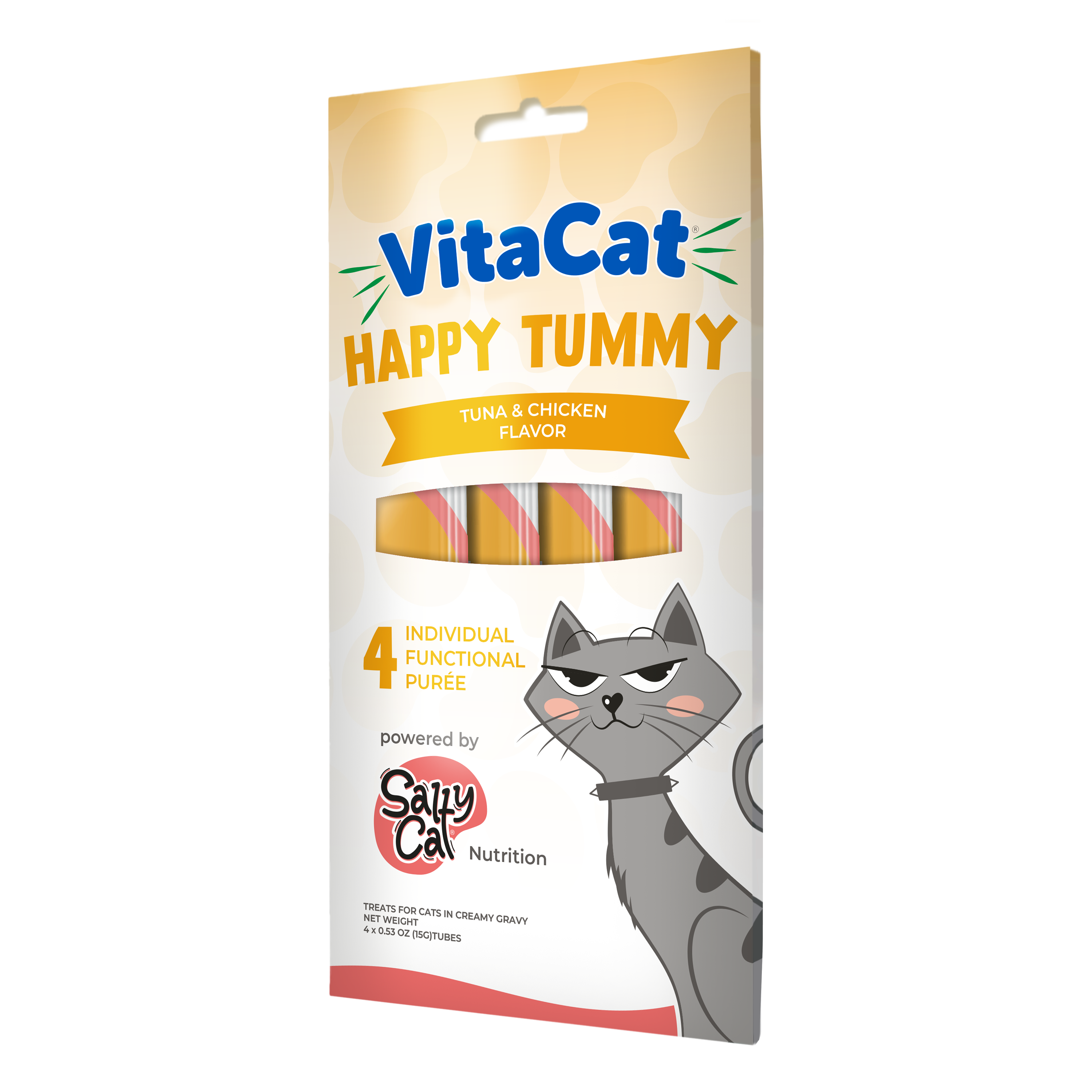 VitaCat by Salty Cat Happy Tummy cat purée treat, 1 pack, gentle tummy support.