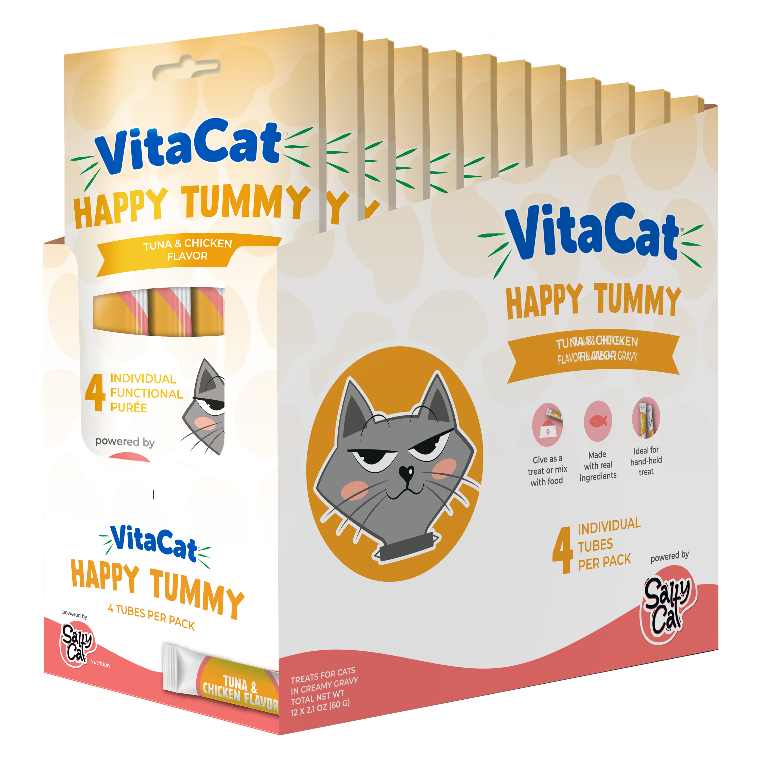 VitaCat by Salty Cat Happy Tummy Functional Cat Treats, 4 x 15g Tubes (12 Packs)