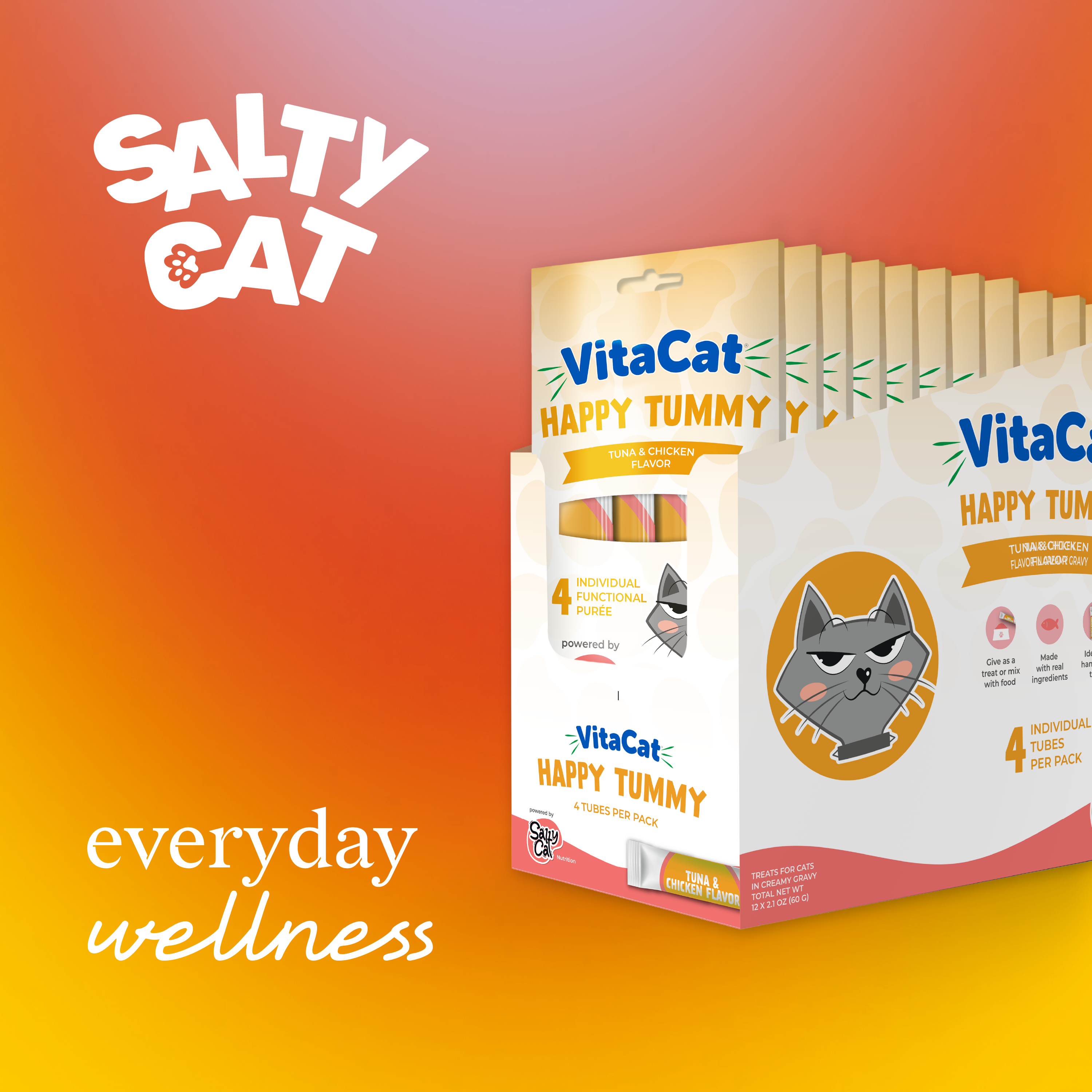 VitaCat by Salty Cat Happy Tummy Functional Cat Treats, 4 x 15g Tubes (12 Packs)