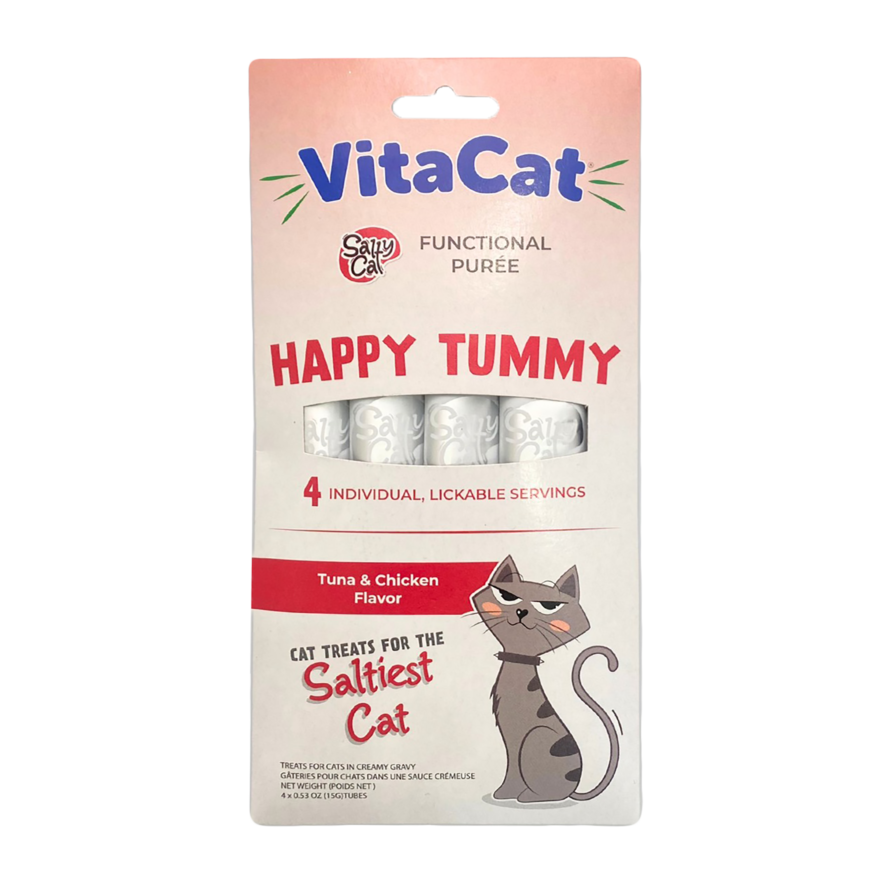 VitaCat by Salty Cat Happy Tummy Functional Cat Treats, 4 x 15g Tubes (12 Packs)