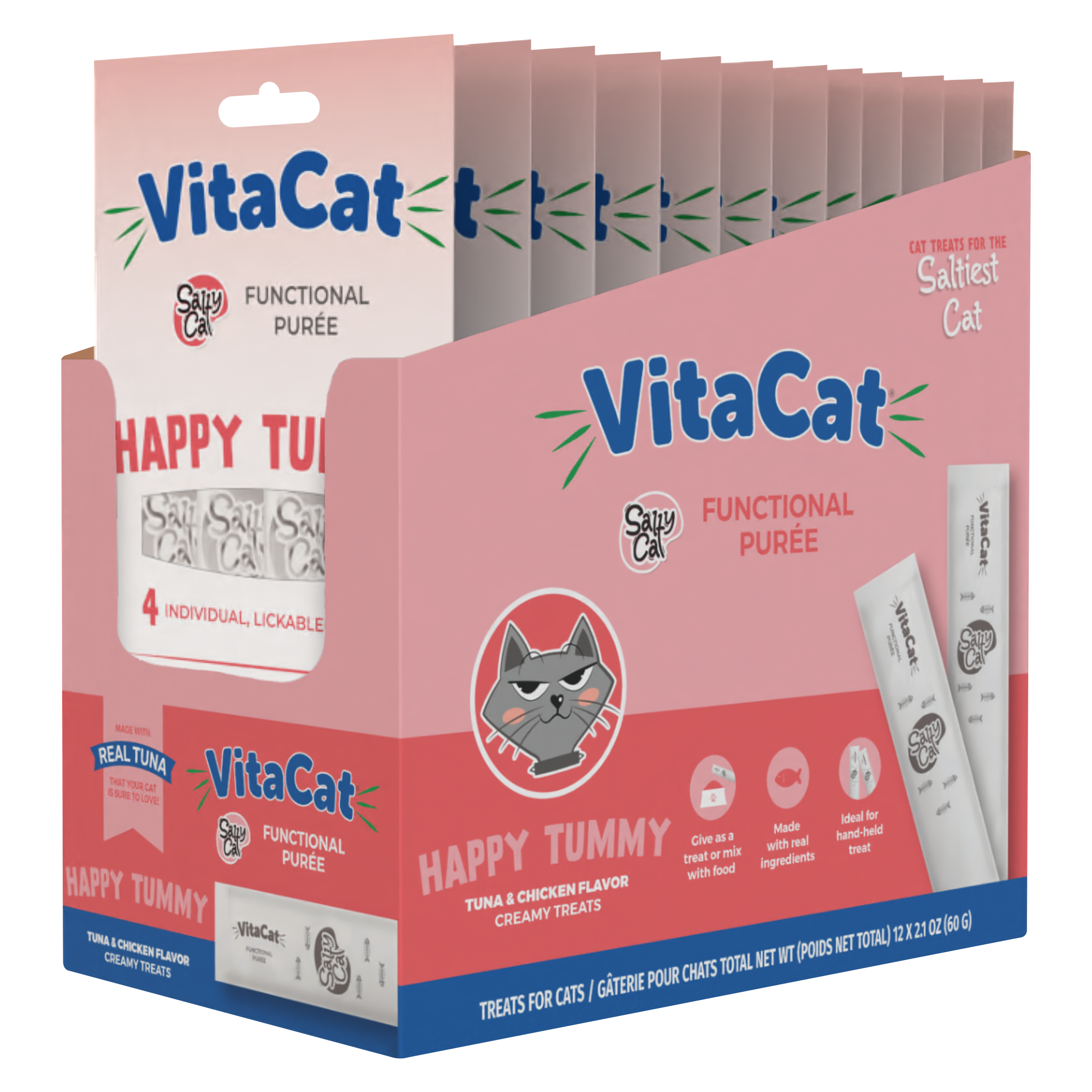 VitaCat by Salty Cat Happy Tummy Functional Cat Treats, 4 x 15g Tubes (12 Packs)